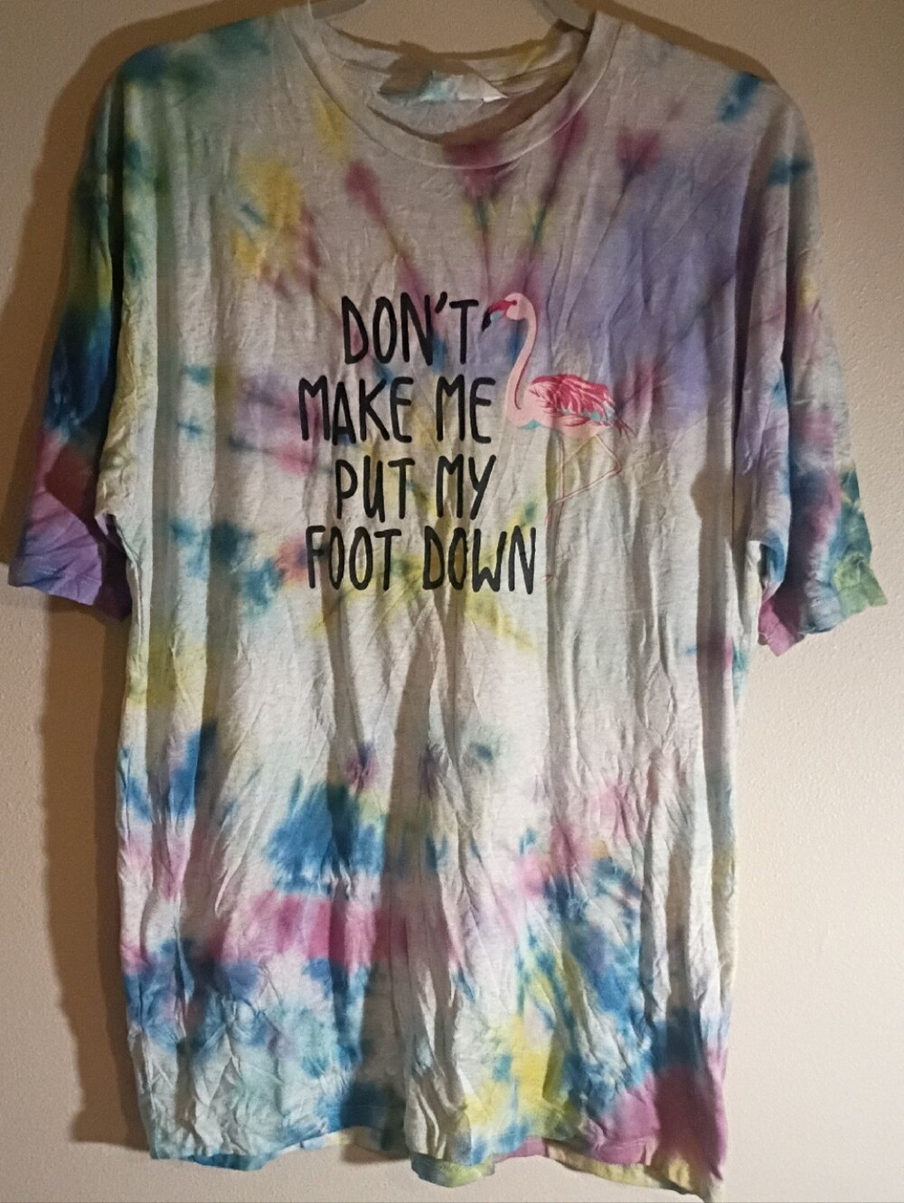 Custom AtHome Hand Tie-Dye Graphic Tee with Flamingo - Multicolor Size XL